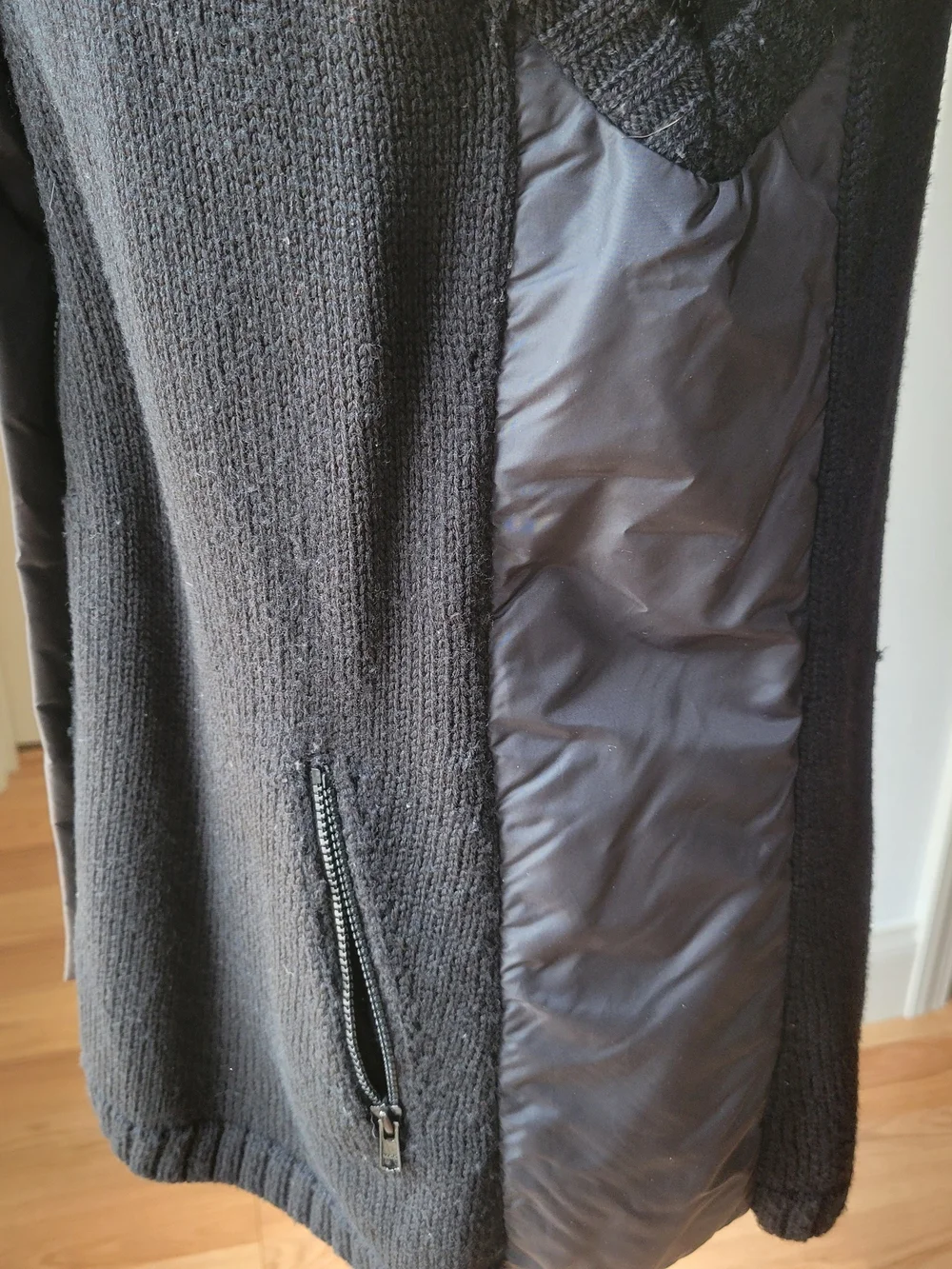 Eileen Fisher Merino Wool Asymmetrical Zip Funnel Neck Vest Black S